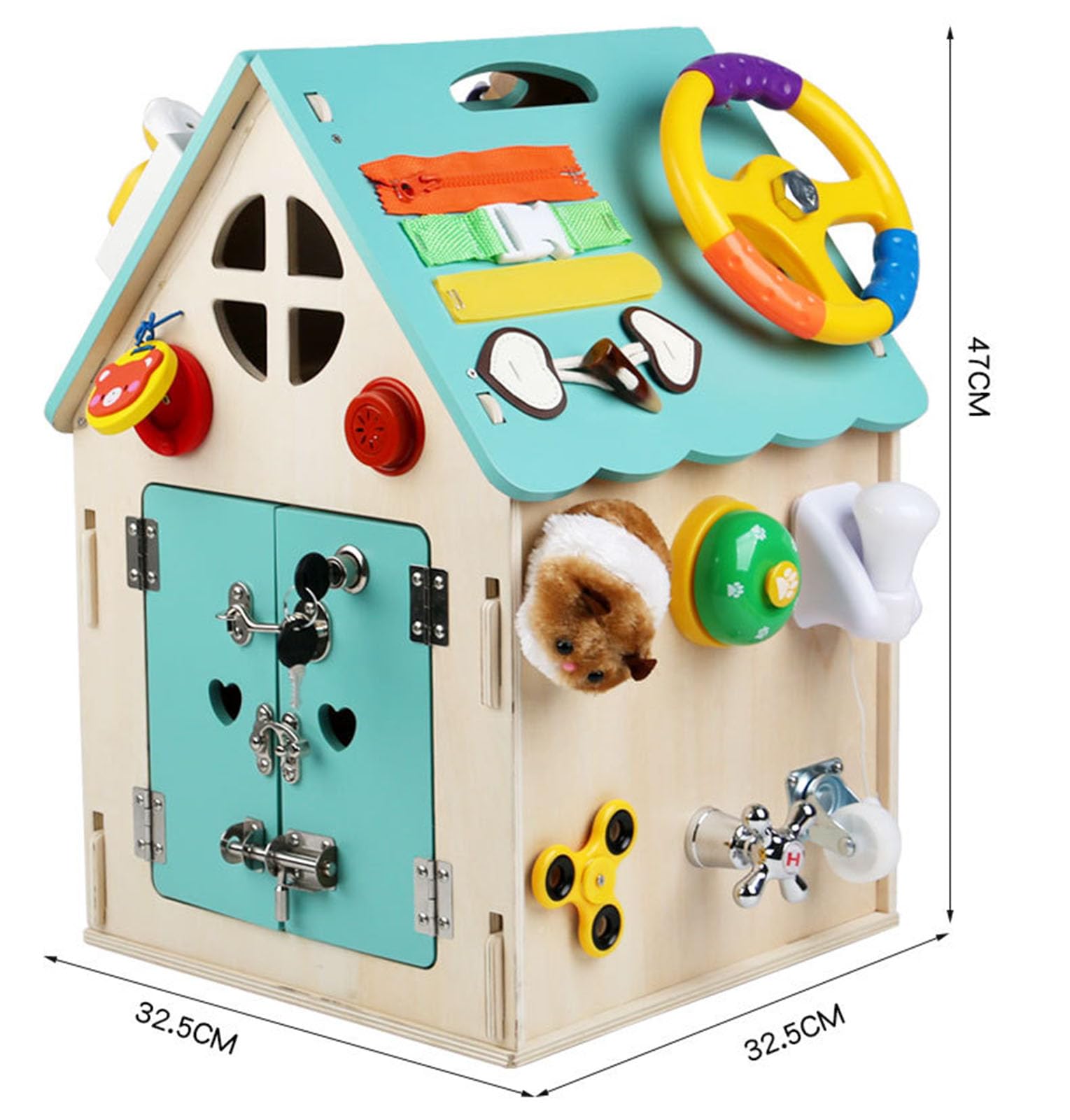 Casa ocupada de Madera Montessori, Cubo de Actividades de Habilidades para la Vida, Juguete sensorial y de motricidad Fina para niños pequeños,Blue