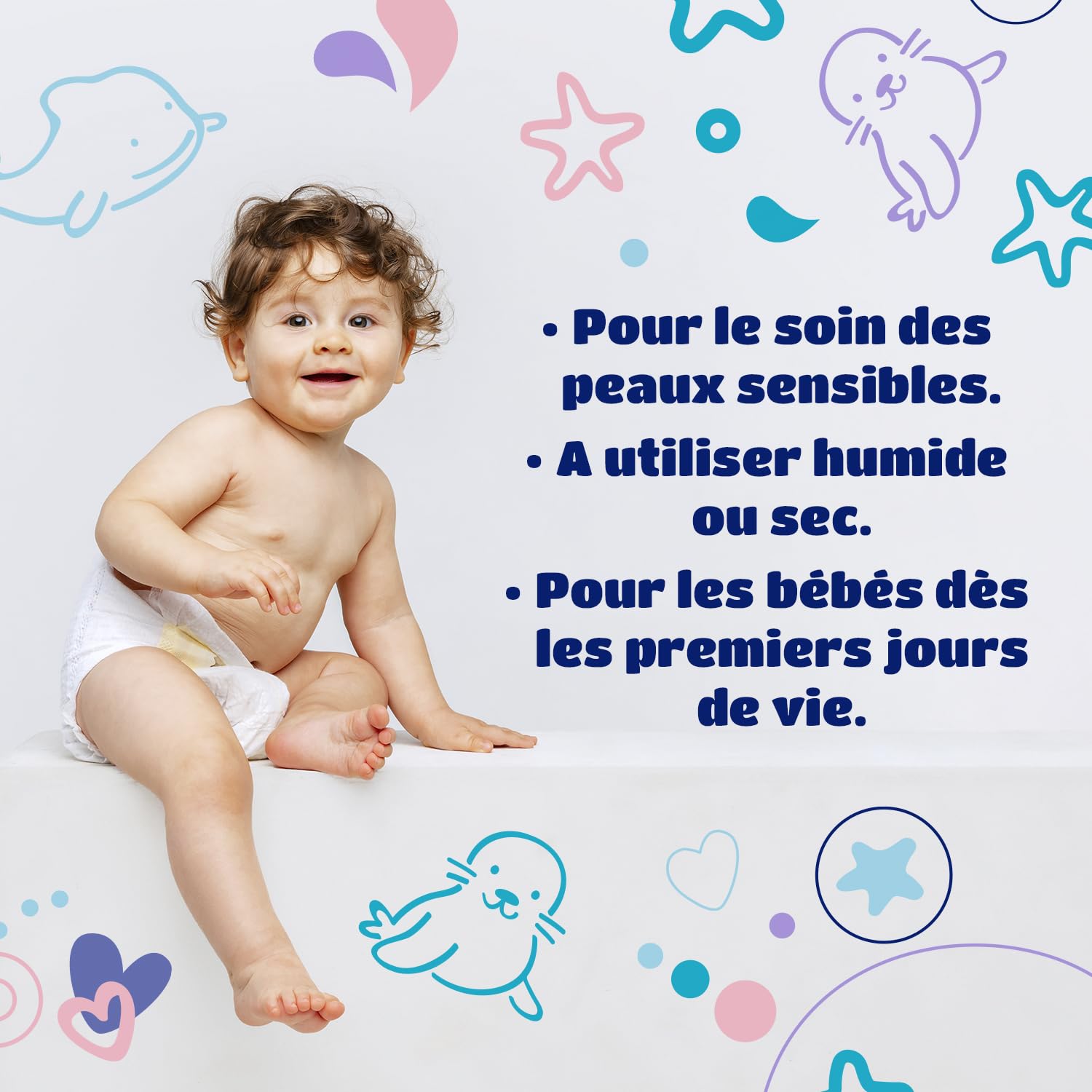 Kindii Pure&Dry Lot de Lingettes Bébé - (50 Pièces) Lingettes Sèches - Ultra douces pur coton, pour peaux sensibles, sans parfum et alcool, lingettes démaquillantes jetables - 50 Pièces