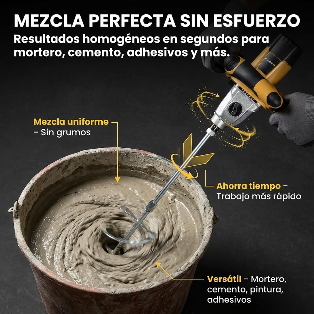 Kompak Mezcladora Eléctrica 1600W Profesional para Mortero y Cemento - Mezcladora de Obra Potente con Velocidad Variable Uso Intensivo - Batidora de Materiales Robusta y Ergonómica