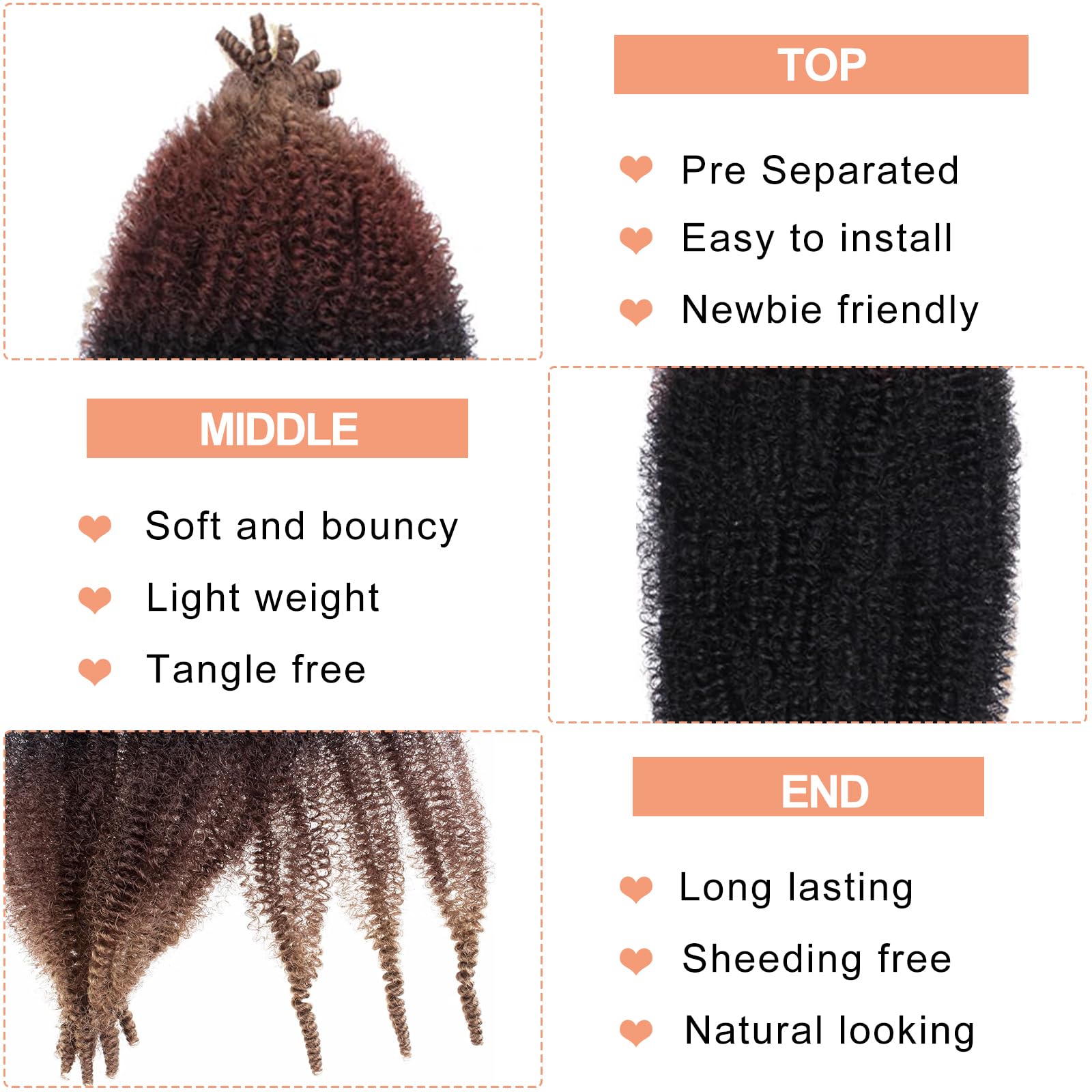 Mscat 20 Inch Pre-Separated Springy Afro Twist Hair 8 Packs Marley Twist Crochet Braiding Synthetic Hair Extensions (8 Strands/Pack,1B3027#) - Image 3