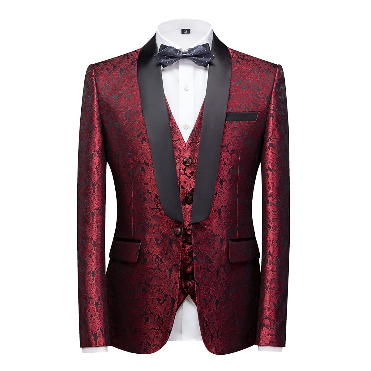 KUDORO Herren Anzüge Slim Fit 3-Teilig Paisley EIN Knöpfe Sakko Weste Hose