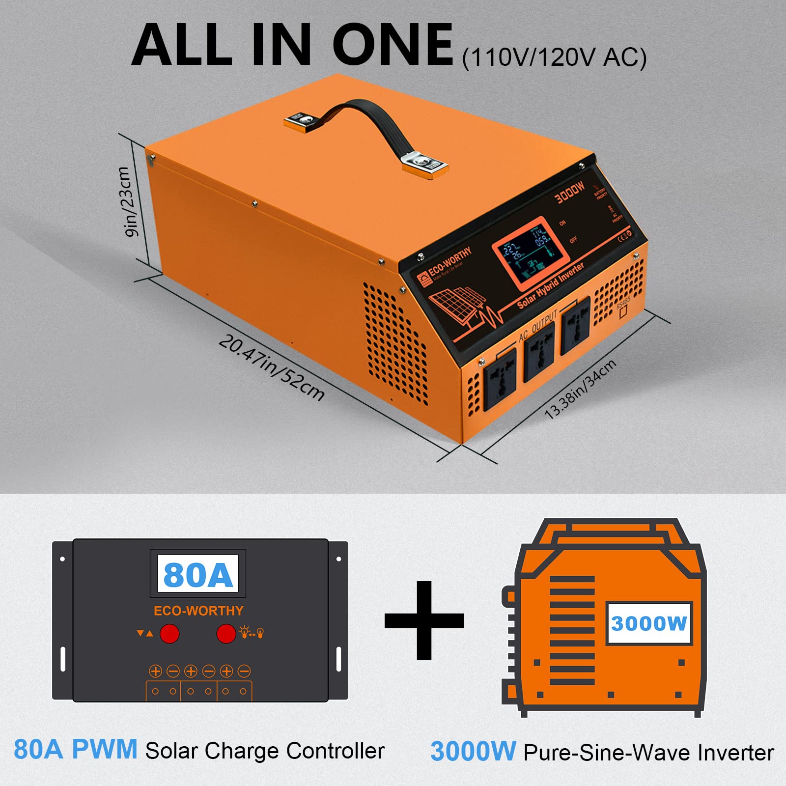 ECOWORTHY Allinone Solar Hybrid Charger Inverter Built in 3000W 24V