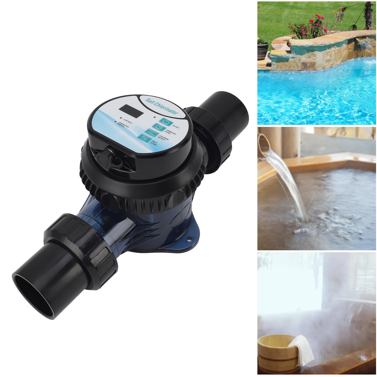 Jectse Clorador de Agua Salada, Alarma de Baja Salinidad, Máquina de Cloro Salino, Diseño de Boquilla Optimizado de 1000 a 3500PPM para Piscina de SPA (ECR08)
