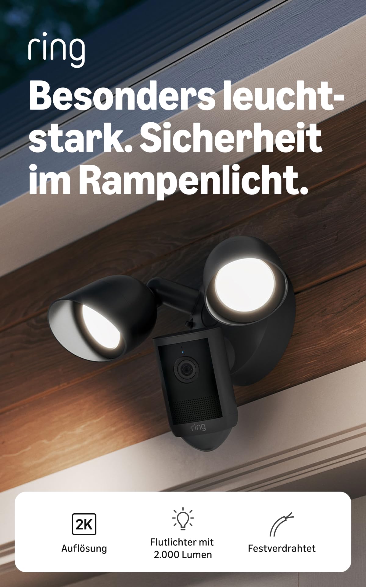 Ring Flutlichtkamera (Floodlight Cam), festverdrahtet(neueste Generation), Weitwinkel-Video in Retinal 2K, optimierter 6x-Zoom… – Ansicht 2