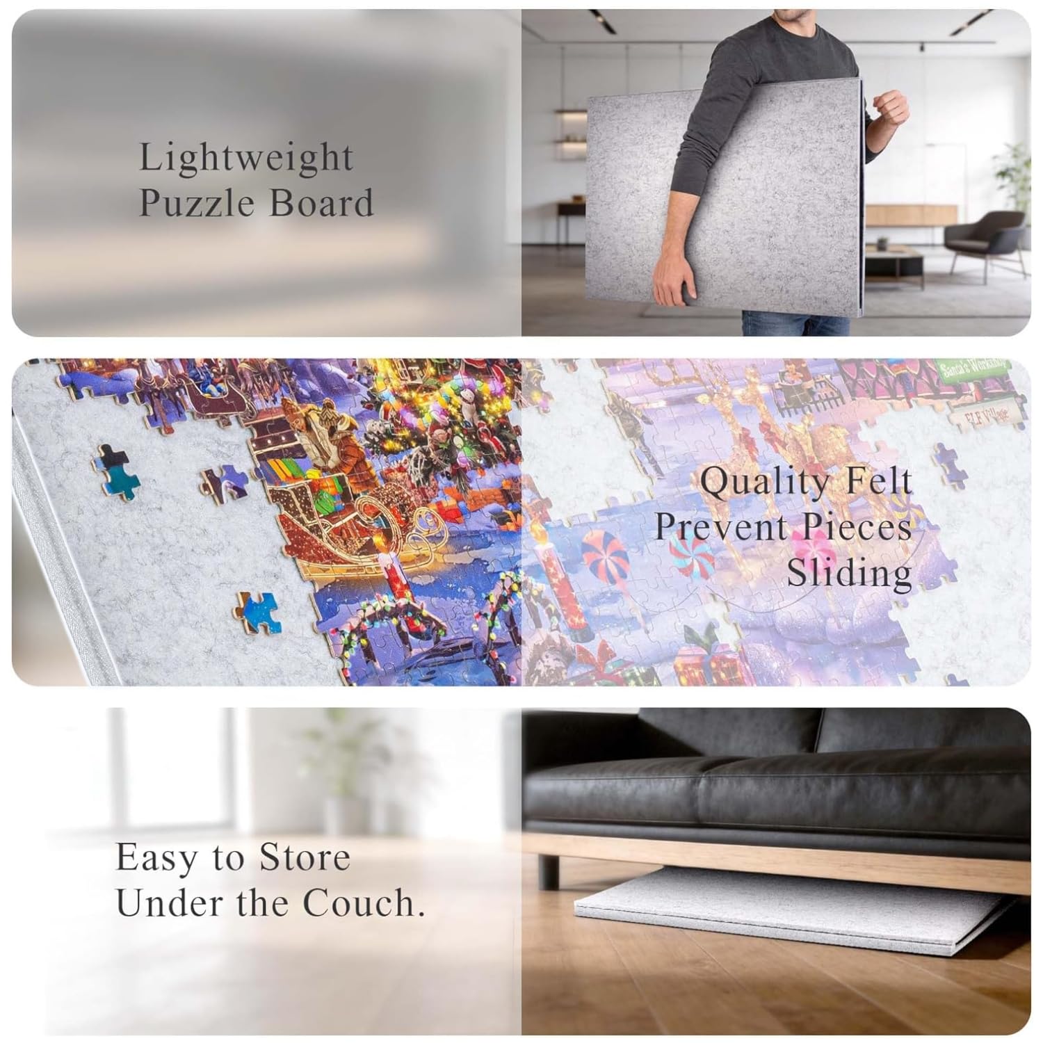 Tavola per puzzle inclinabile con supporto 2 in 1 e coperchio, 1000 pezzi, tavolo portaoggetti in feltro, regolabile in 3 angolazioni, 6 vassoi di ordinamento, tavola puzzle leggera e portatile per