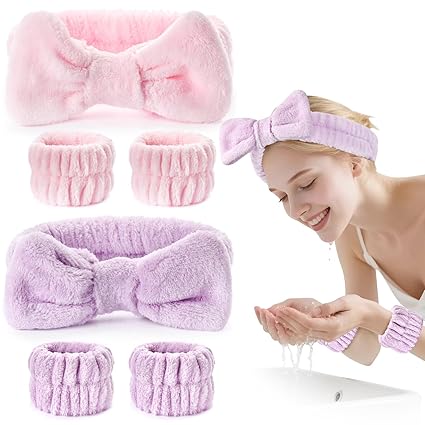 6Pack Headbands and Wristband Set for Washing Face, Spa Skincare Makeup Headband, wrist bands and hair band for face wash, for Women and Teen Girl skincare tools Gifts
