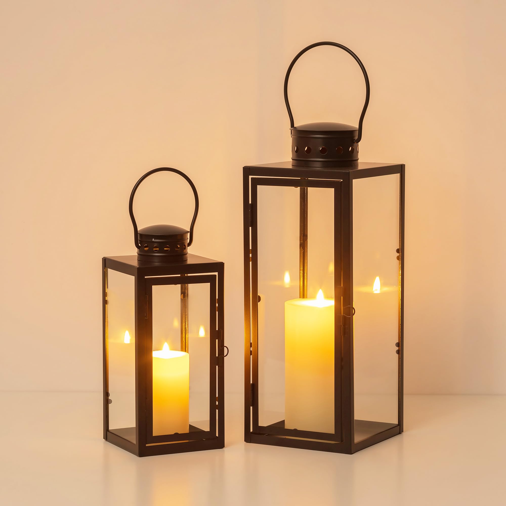 Lanterne per esterni, resistenti alle intemperie, in metallo | Set di 2 lanterne da 24/35 cm, per esterni, cimitero, balcone, giardino, decorazione moderna per soggiorno