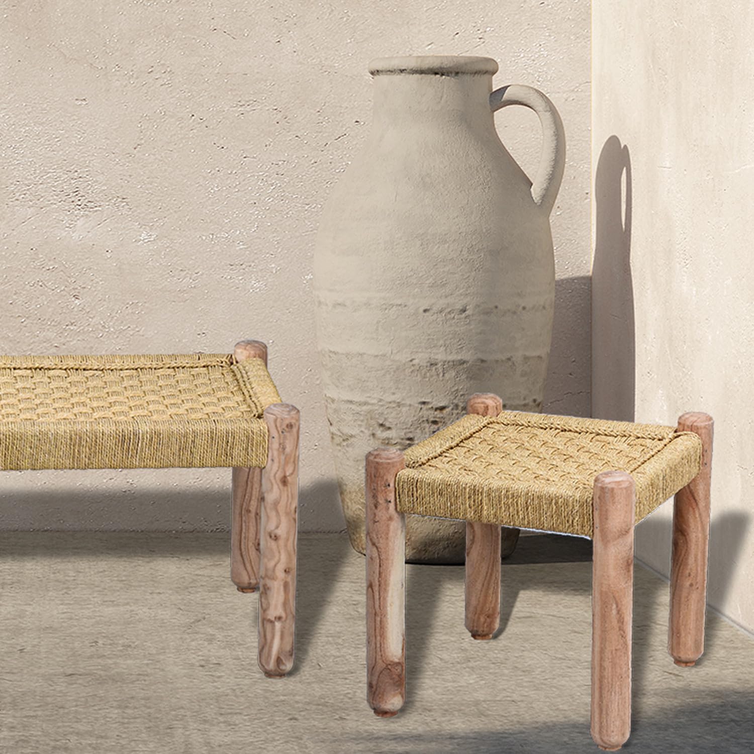 Lot de 2 tabourets Josue élégants en bois d'acacia marron clair 36 cm