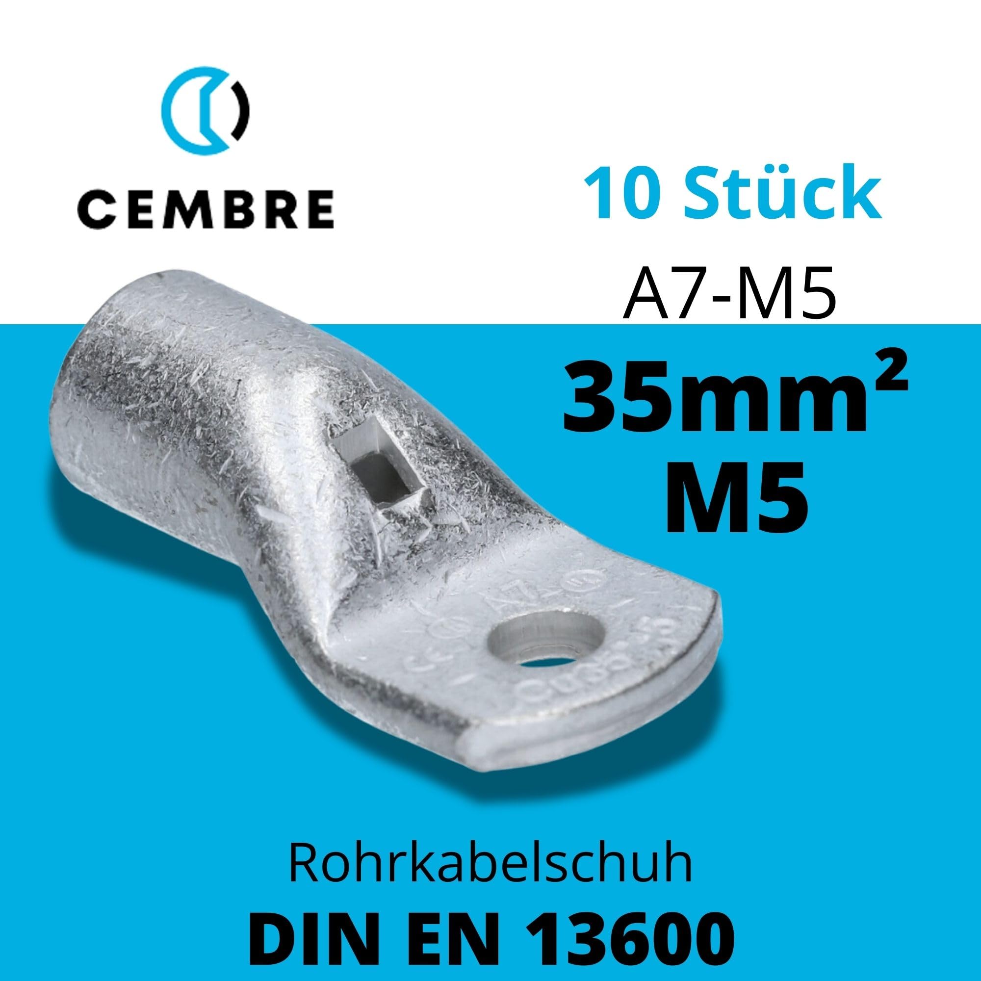 Cembre A7-M5 Lot de 10 Cosses Tubulaires 35 mm² en Cuivre étamé | Connecteurs de câbles non isolés pour installations électriques professionnelles, haute conductivité et sertissage fiable