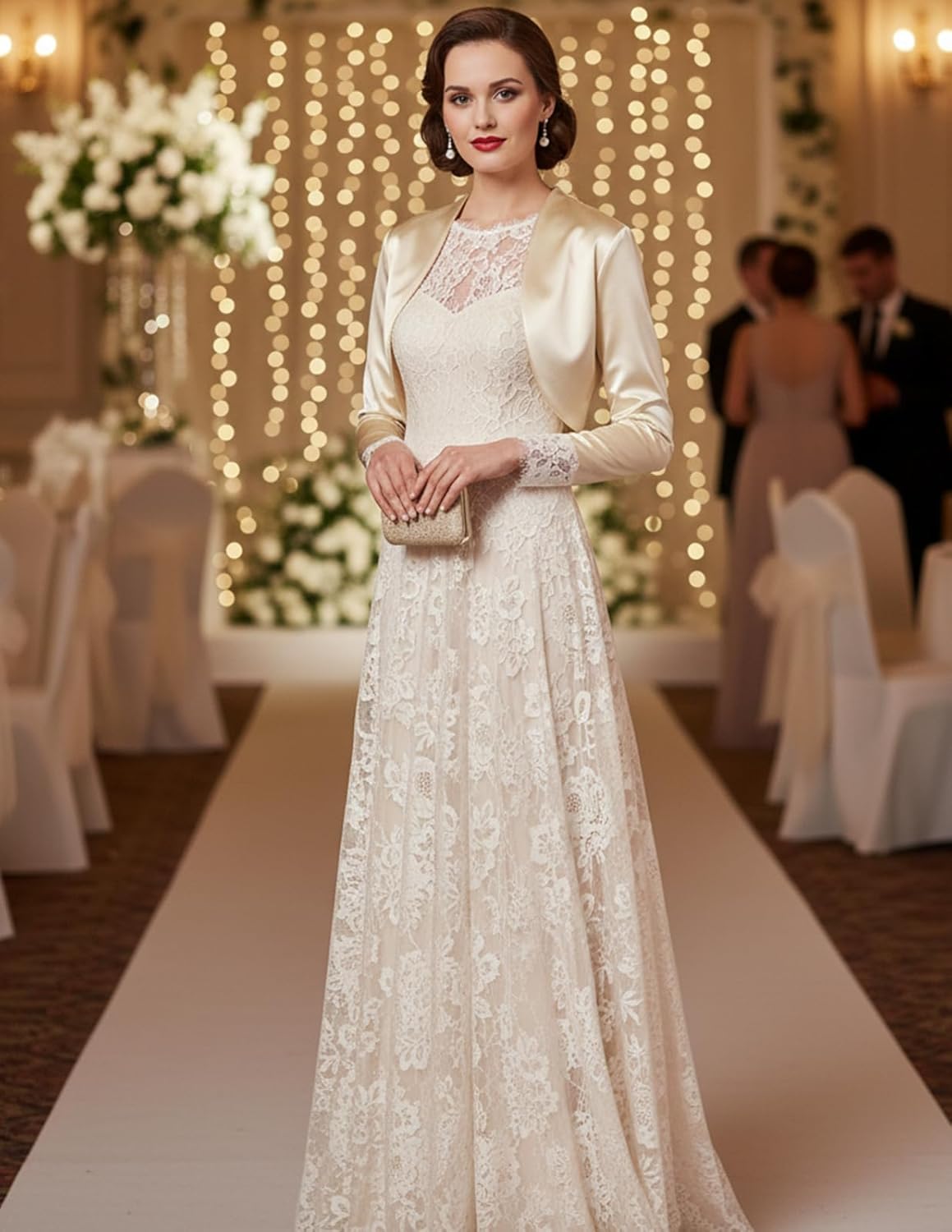 Belle Poque Women Long Sleeve Bolero Shrug Open Front Satin Jacket Ruffled Shrugs for Evening Dresses Formal - Image 4