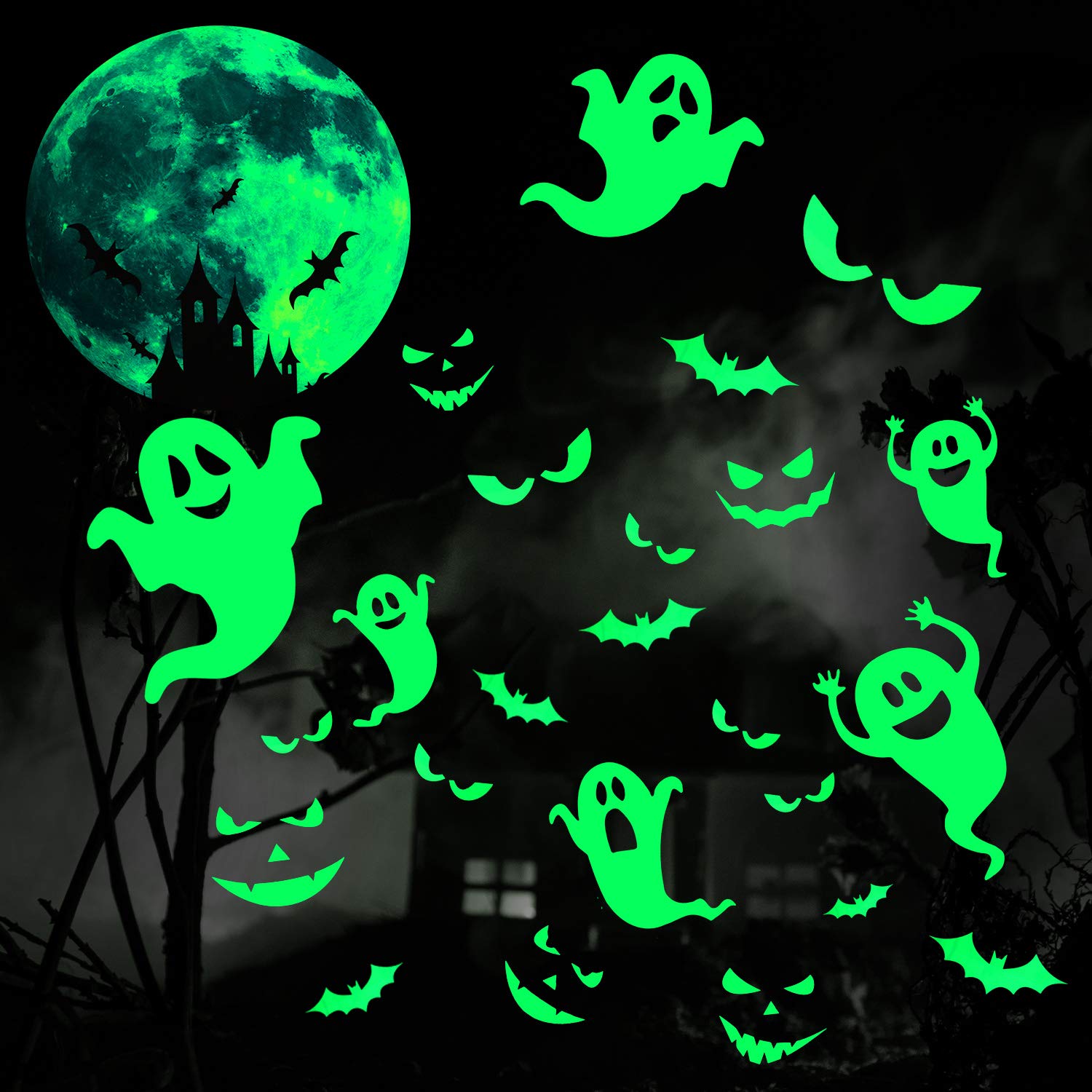 Amazon.com: 5 Sheets Glow in The Dark Halloween Decals Luminous Halloween  Stickers Removable Ghost Bat Moon Peeping Eye Wall Decor Glowing Window  Clings for Scary Halloween Theme Party Decorations : Home &