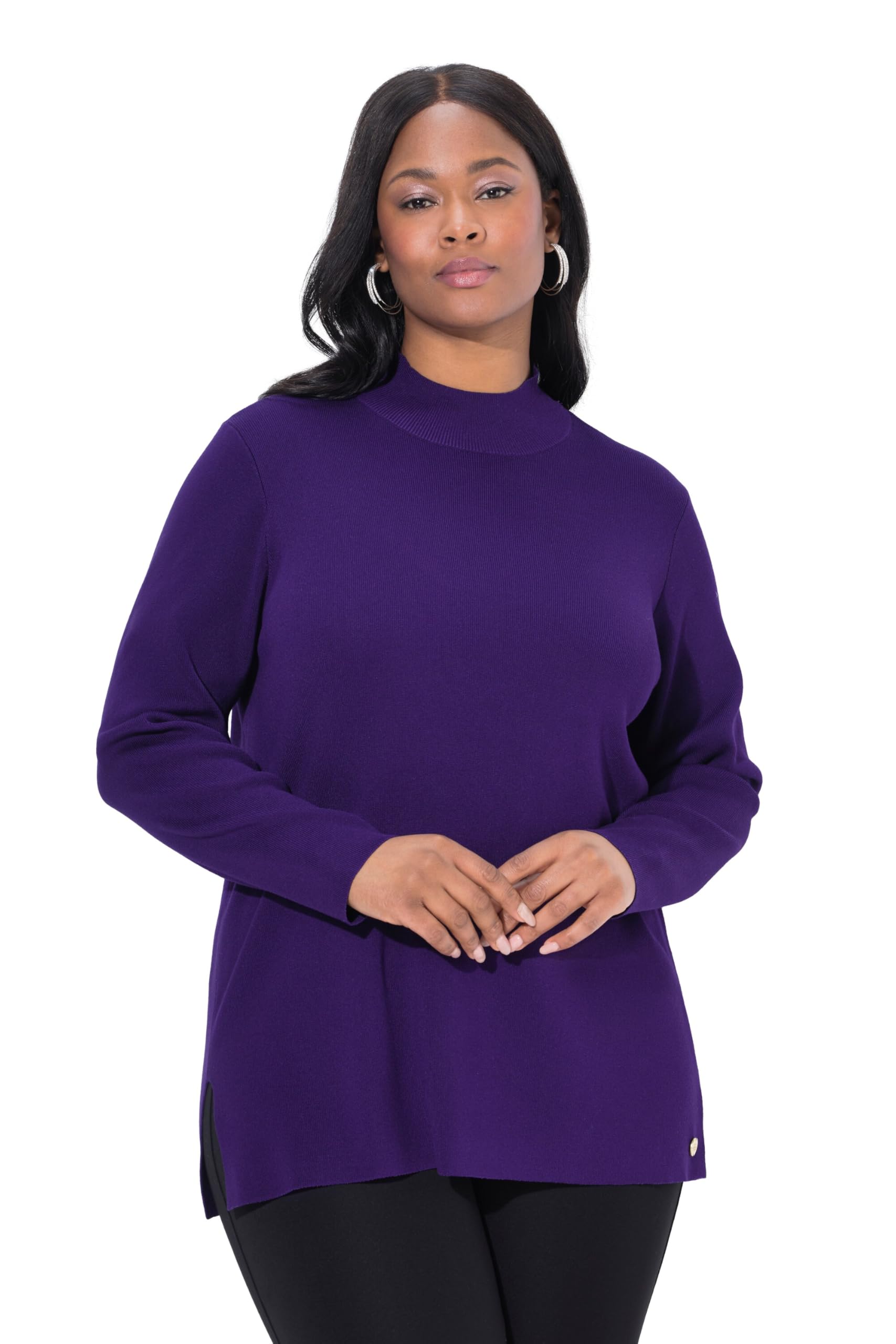 Ulla Popken Damen große Größen Übergrößen Plus Size Pullover, RIPP-Stehkragen, Langarm, Feinstrick 841843