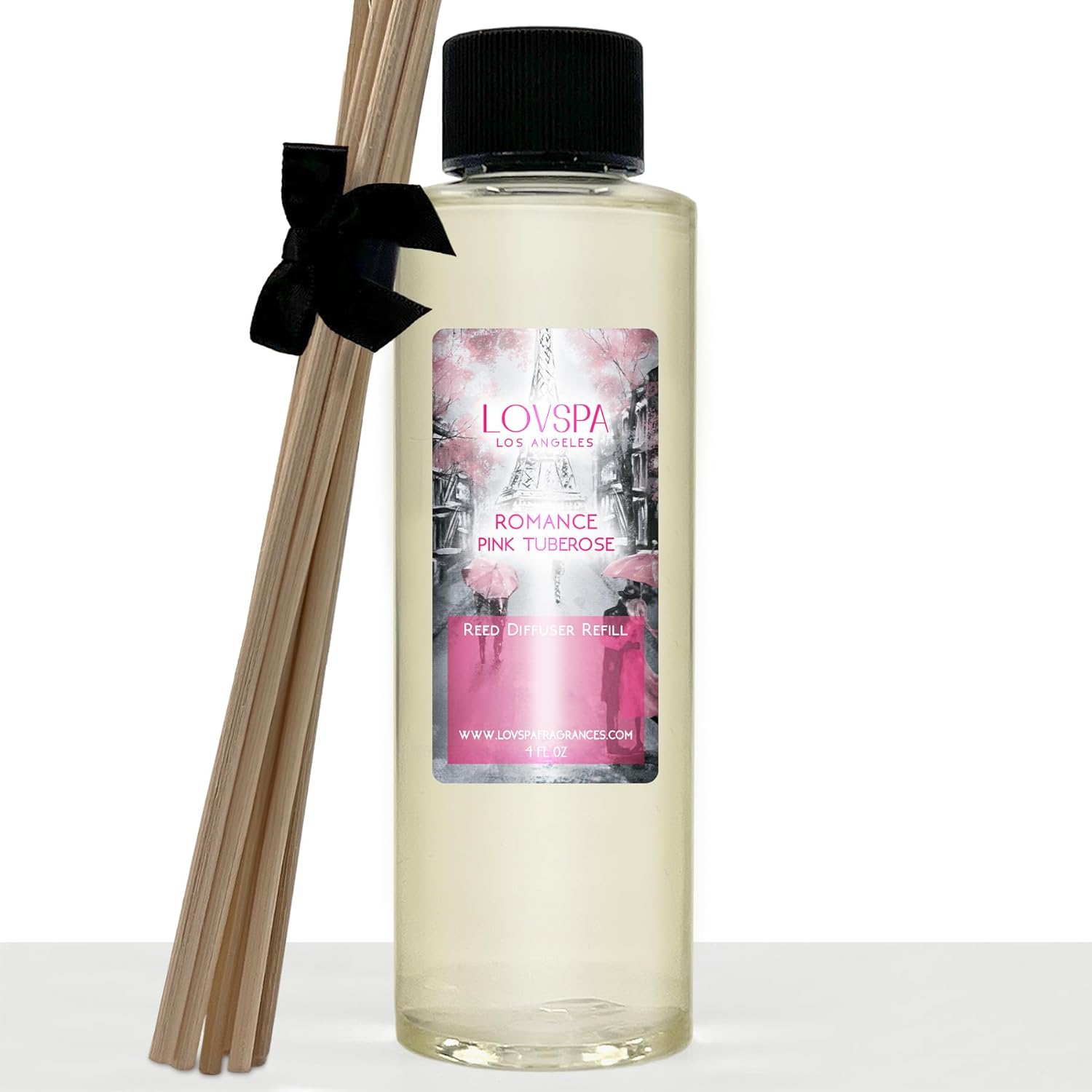 LOVSPA Romance Pink Tuberose Reed Diffuser Refill, 4 oz, Bundle with Romance Pink Tuberose Reed Diffuser Set - Made with Essential Oils in The USA