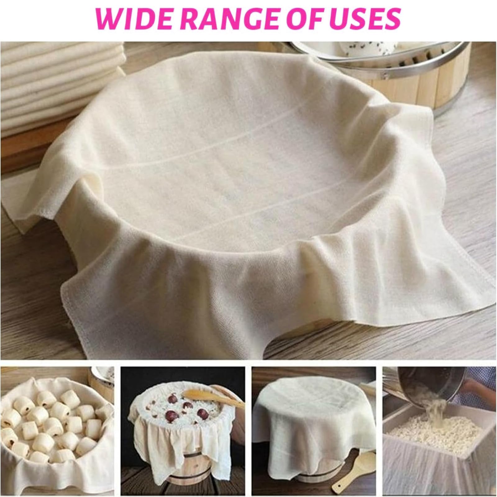 5 Pezzi 80x80cm Garza Alimentare, Panno di Formaggio Multiuso, Tessuto Filtrante in Cotone Spesso Riutilizzabile, Non Sbiancato, per Chef Casalinghi, Cucinare, Filtrazione Burro, Formato XL