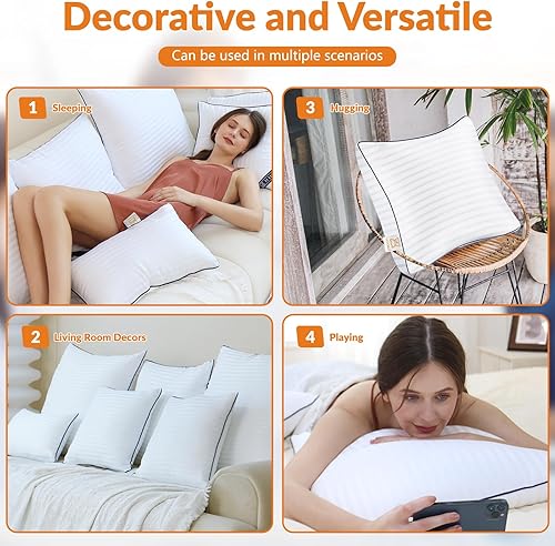 Miniatura 5 de Yettbea Juego de 2 almohadas decorativas de 18 x 18 pulgadas, para sofá y cama, relleno de almohada cuadrada de interior para sala de estar con