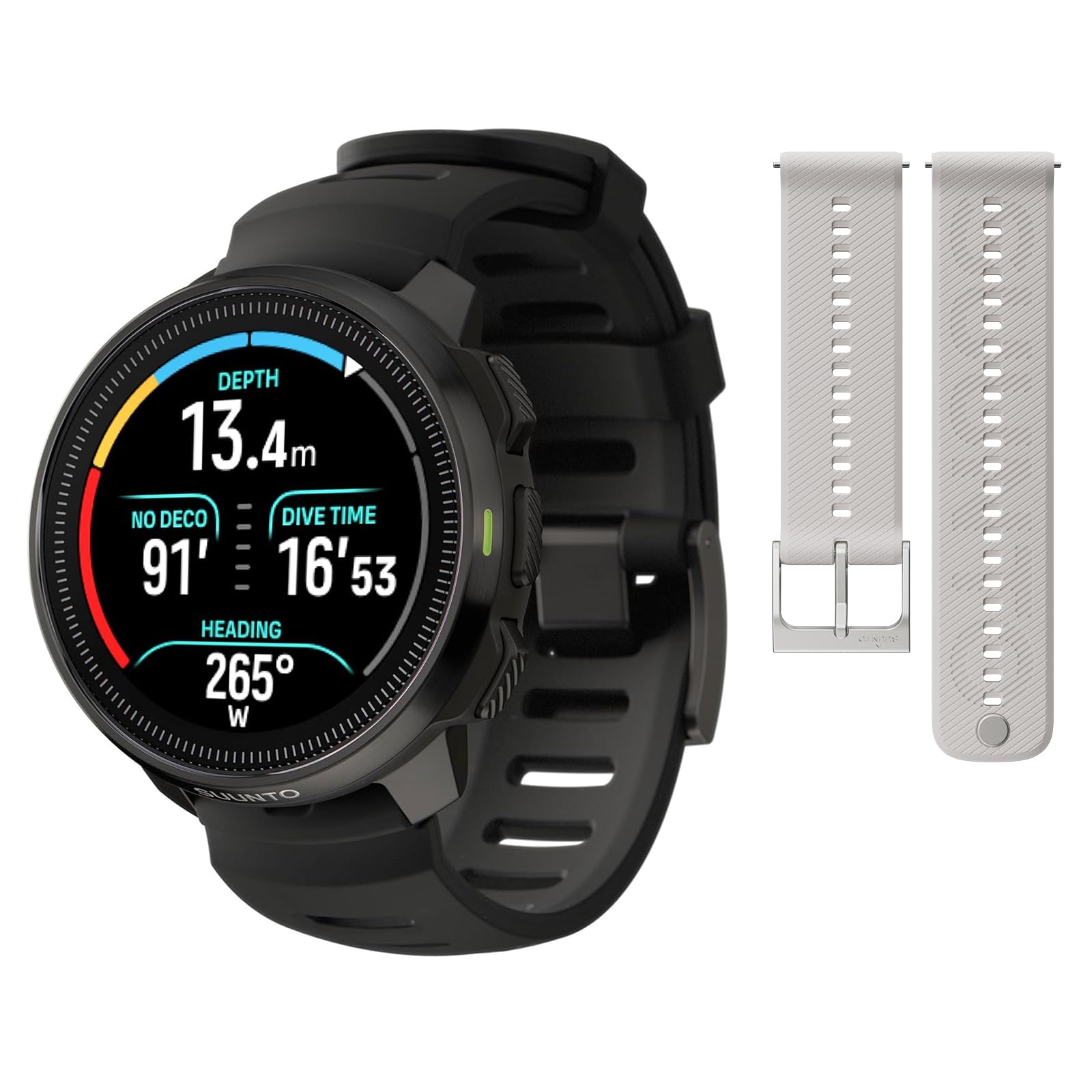 SUUNTO Ocean Dive Computer, Underwater Route Tracking Black 22 ATH6 Silicone Strap Powder Gray S+M