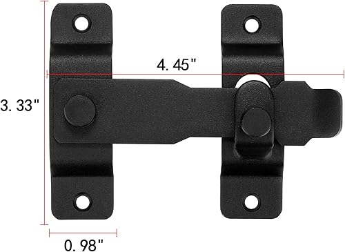 Miniatura 2 de Pestillos para puerta de granero, 4.33 x 3.23 pulgadas, acero inoxidable negro mate, cierre de puerta abatible, cerradura de puerta plegable,