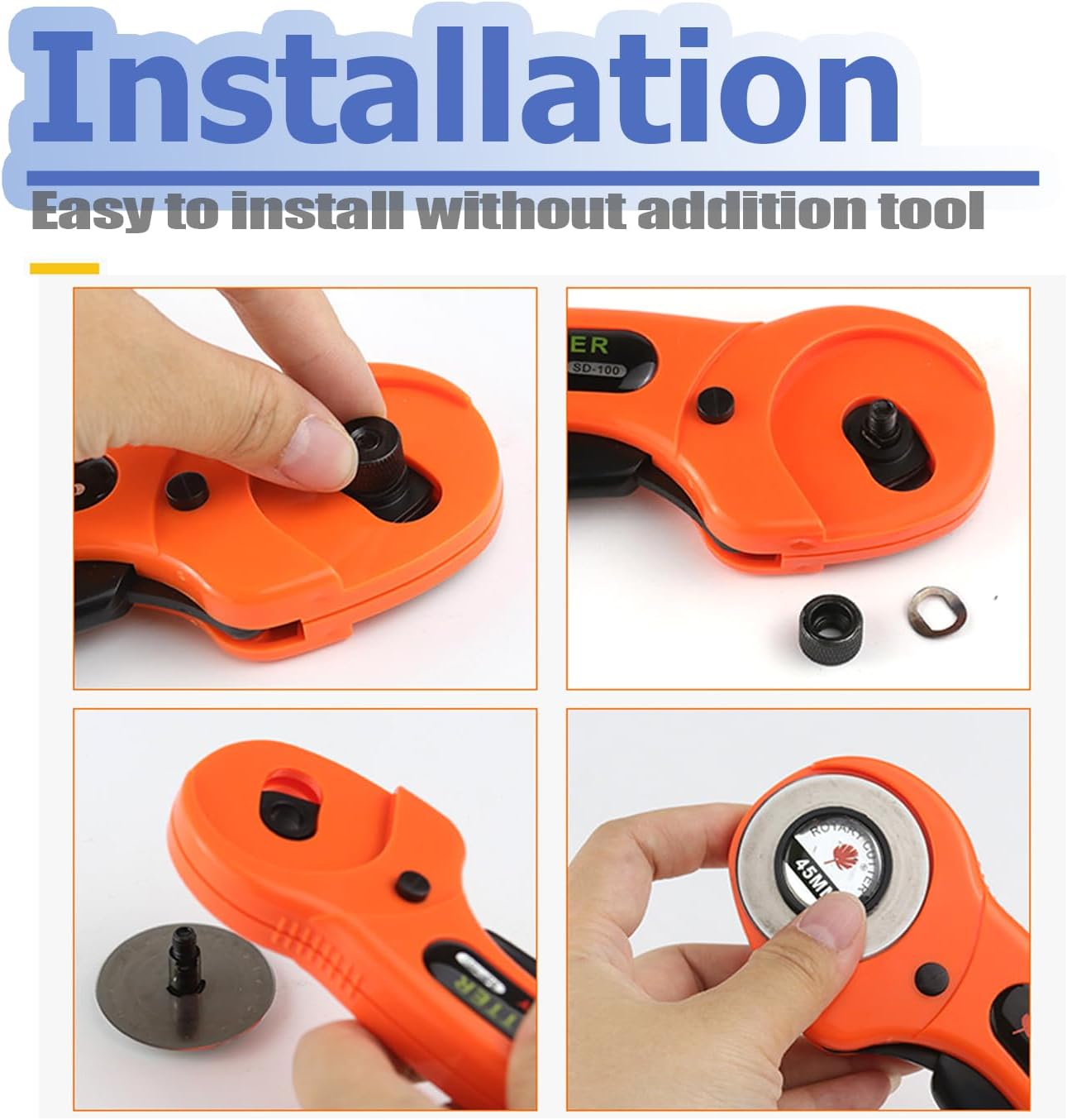 Mesee 45mm Rotary Cutter with 5pcs Extra Blades Replacement Ergonomic Handle Rolling Cutter Rotary Blade Refill Kit for Fabric, Leather, Crafting, Sewing, Quilting