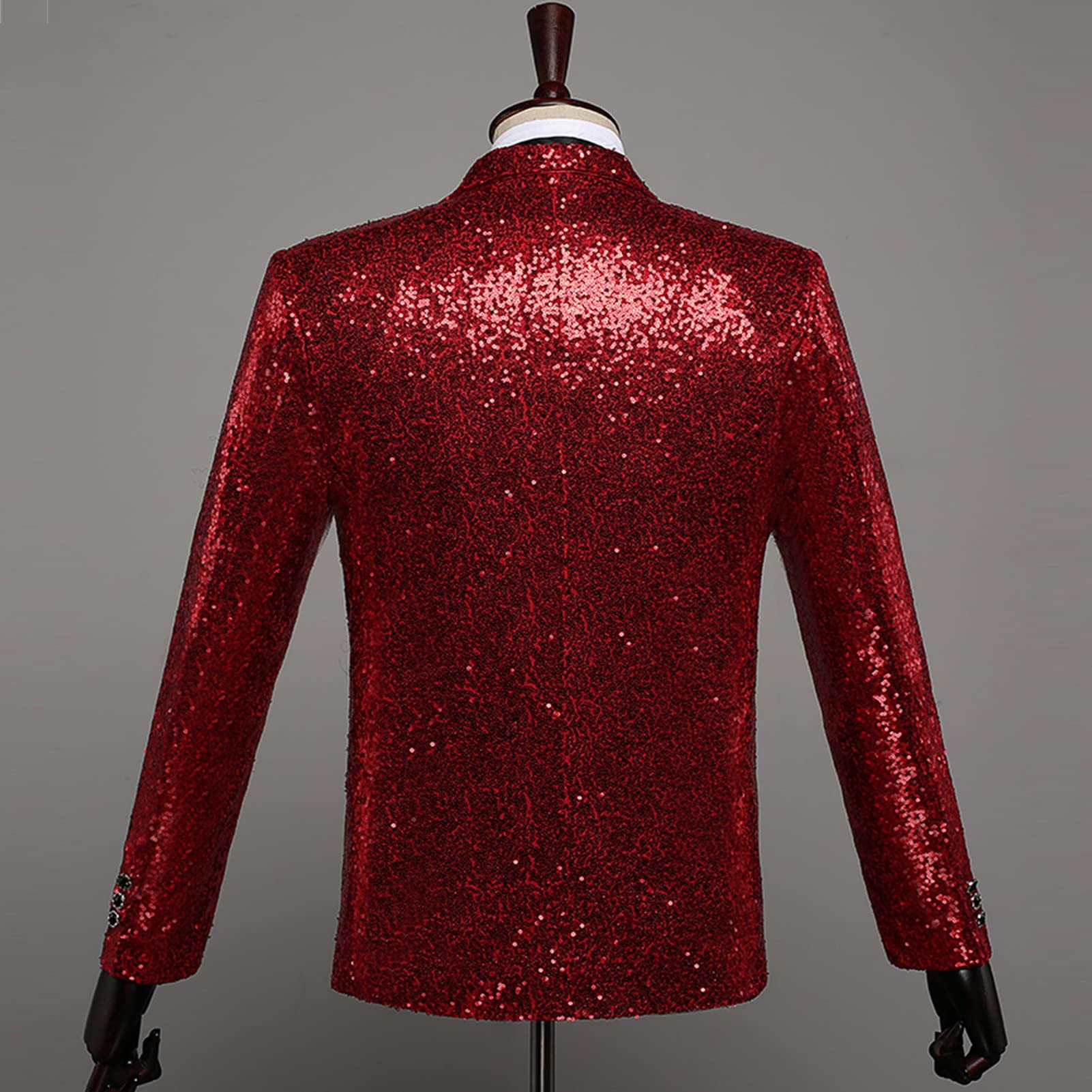 Men's Shiny Sequins Suit Blazer One Button Sequin Festival Party Tuxedo Slim Fit Banquet Prom Wedding Sport Coat (Red,Large)
