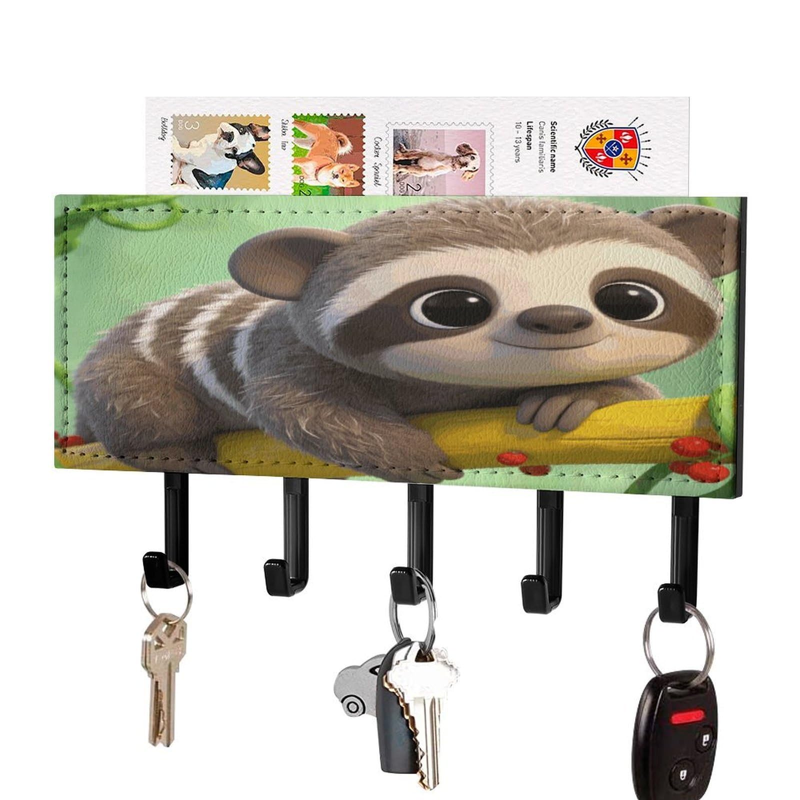 MUSM Sloth Key Holder for Wall,Mail Organizer Wall Mount with 5 Hooks,Easy Installation Key Rack for Home Decor, Hallway, Entryway, Appartment