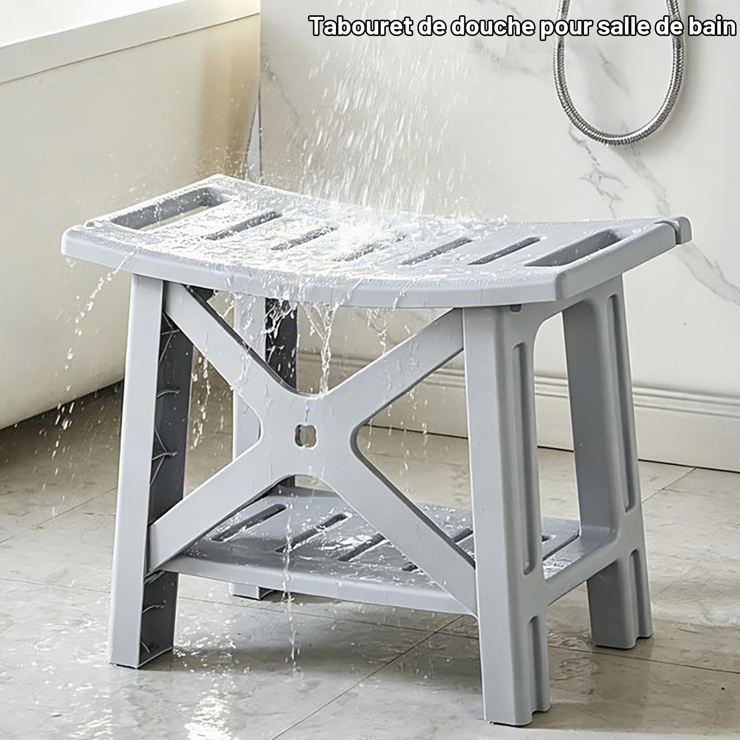 Tabouret de Douche Antidérapant,avec Support de Pommeau de Douche,Banc de Salle de Bain Imperméable avec Étagère, Siège Antidérapant pour Douche pour Personnes âgées