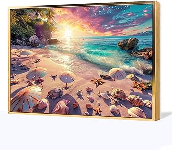 Amazon.co.jp: 絵画 海辺の砂浜にある貝殻の群れインテリア 絵画