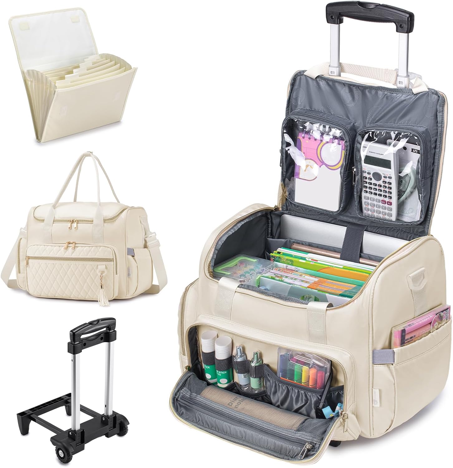 Rolling Laptop Bag 17.3 Inch 3 IN 1 Rolling Briefcase for Women Waterproof Teacher Tote Bag With Wheels