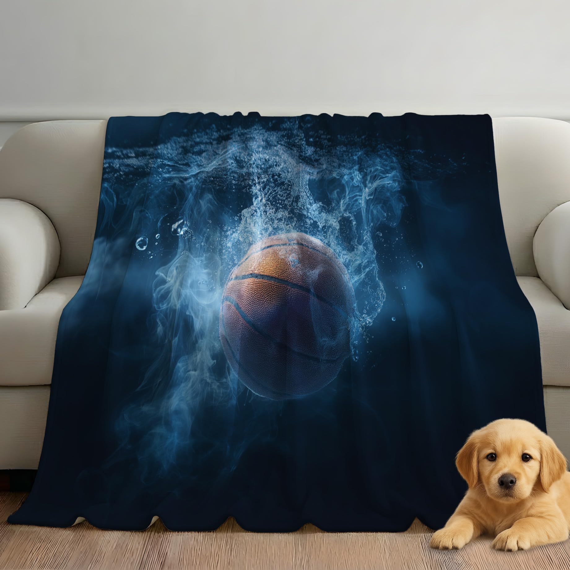 Générique Ciepły koc 150 x 200 cm ze sportowym wzorem, puszysty niebieski jezioro, koc polarowy dla dzieci, chłopców i dziewcząt, do kosza z dymem, dekoracyjna flanela, 4 pory roku