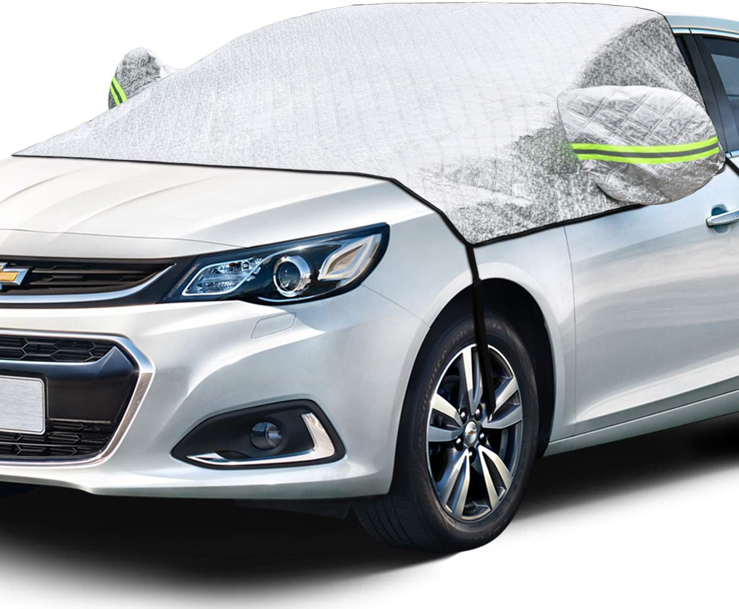 AstroAI 4-Layer Windshield Snow Cover for Ice, UV, Frost - Wiper & Mirror Protector, Windproof Sunshade for Cars, Compact SUVs