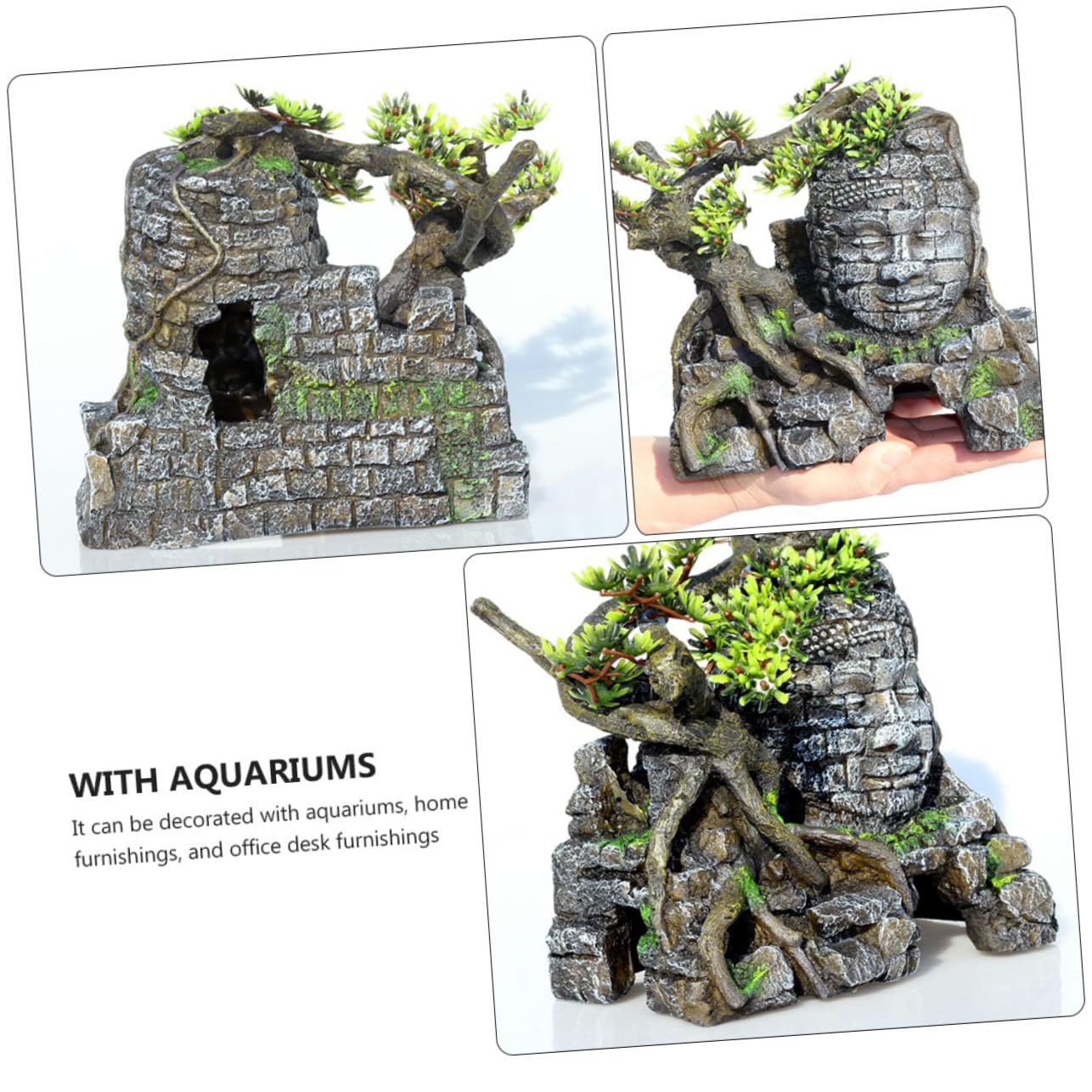 Kisangel Ornement De Décoration pour Aquarium Simulation De Bouddha avec Cachette De Et De Grotte pour Poissons Et Crevettes Accessoire Lifelike pour Réservoirs Eau Douce Et