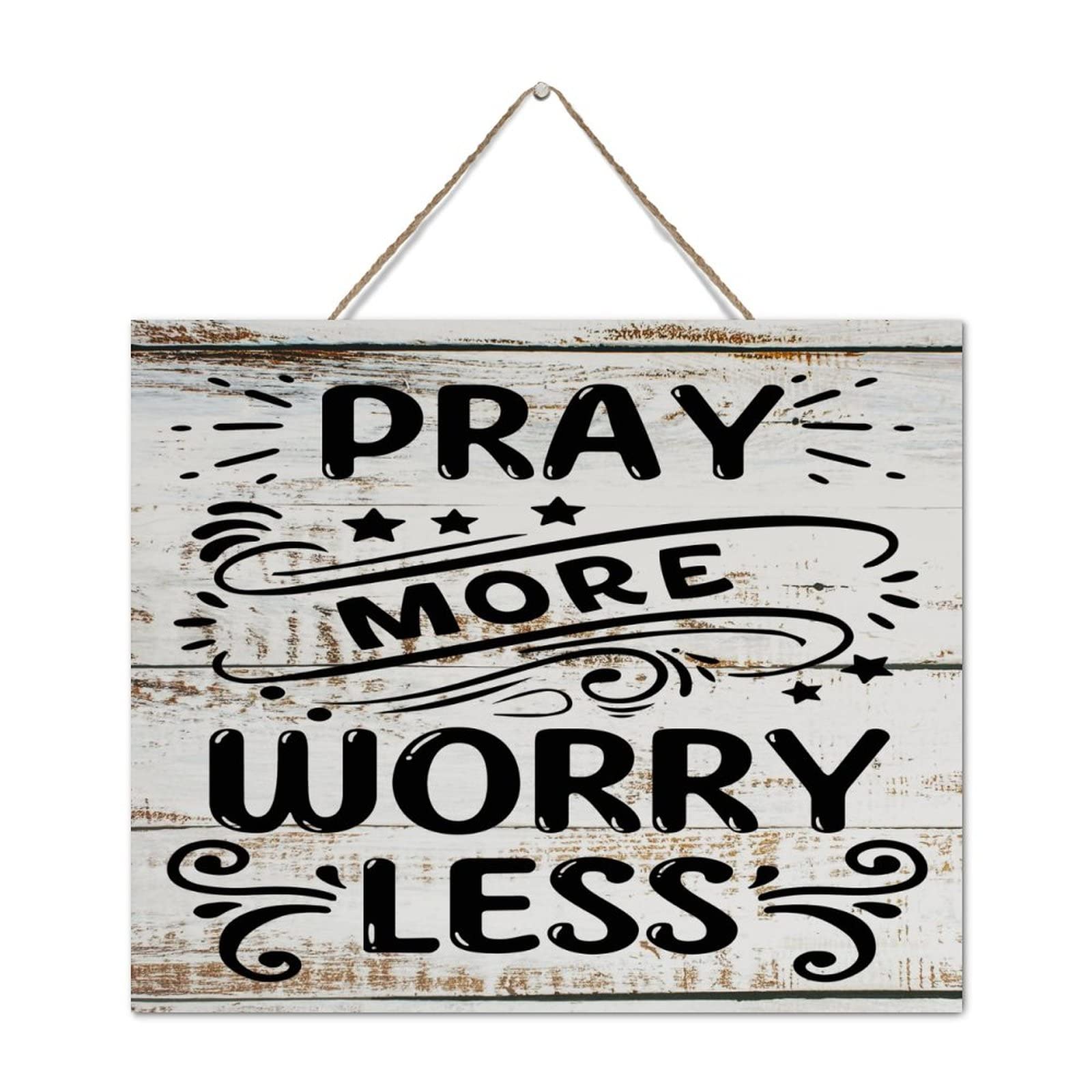 Panneau mural en bois inspirant Pray More Worry Less pour retrouver la sérénité