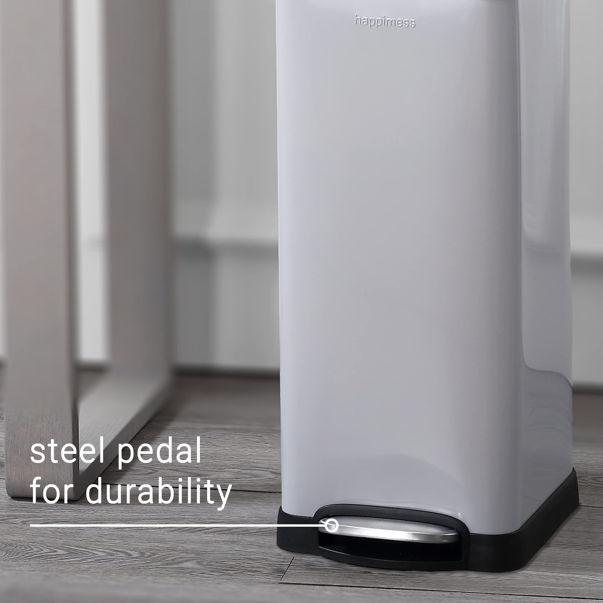 happimess HPM1007C Betty Retro 8-Gallon Step-Open Trash Can with Soft-Close Lid, Fingerprint Resistant, Modern, Minimalistic for Home, Kitchen, Laundry Room, Office, Bedroom, Bathroom, Gray