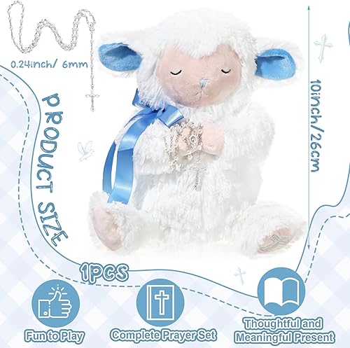 Miniatura 2 de Regalo de bautismo para bebé cristiano de peluche de oración de ovejas de 10 pulgadas con rosario, dedicación para niñas y niños, primera comunión,