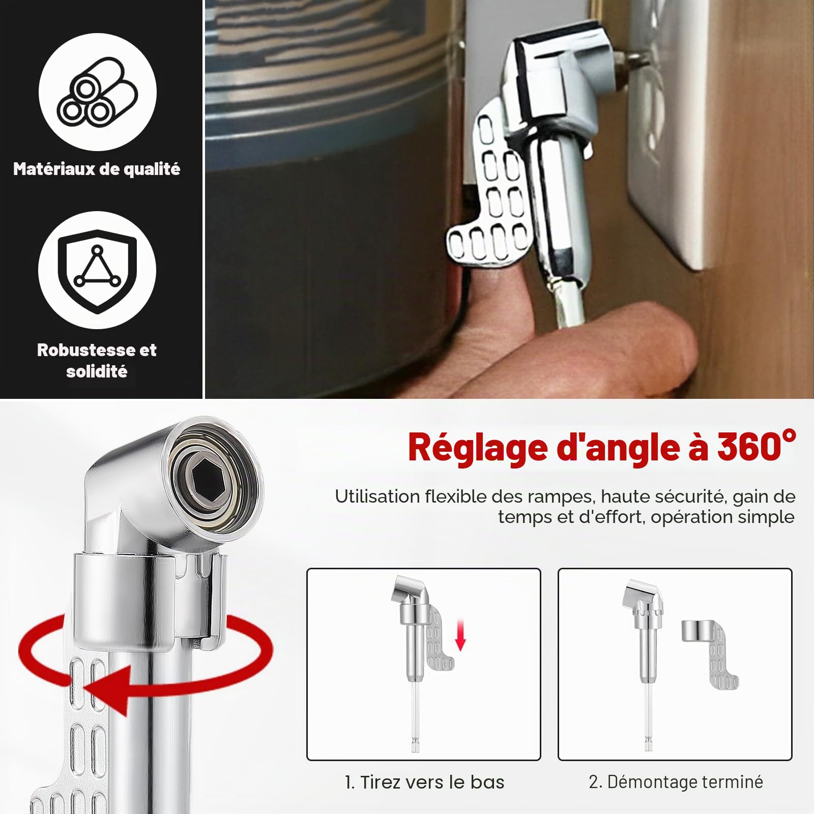 Gueenky 2 Pièces Renvoi D'Angle Visseuse, 105° Adaptateur de Perceuse à Angle avec Embout Visseuse, Foret à Angle Droit à Tige Hexagonale 1/4'' pour Perceuse Tournevis Adaptateur