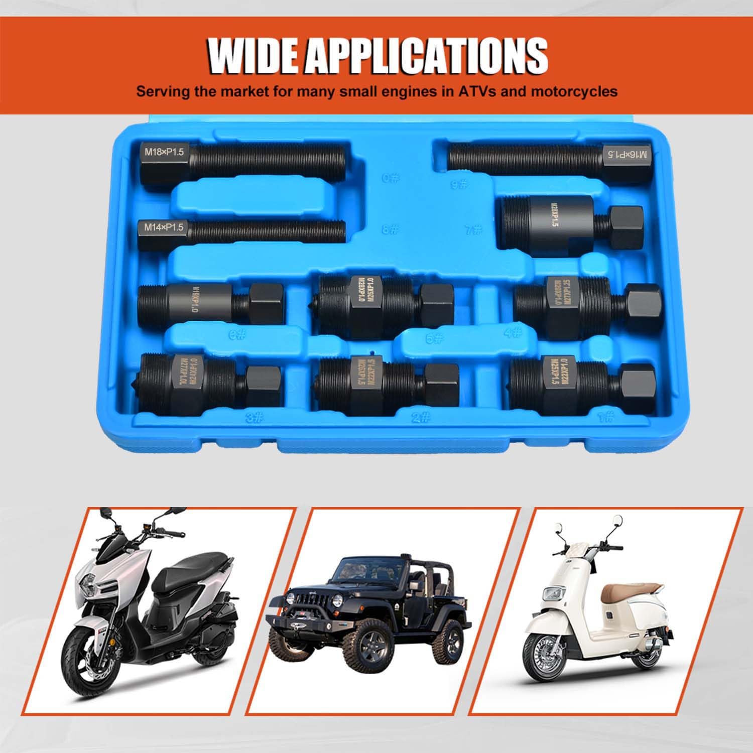 Set di Attrezzi per Estrattore Volano Moto Universale da 10 Pezzi per Moto Dirt Bike ATV Compatibile con Yamaha Kawasaki Honda Suzuki