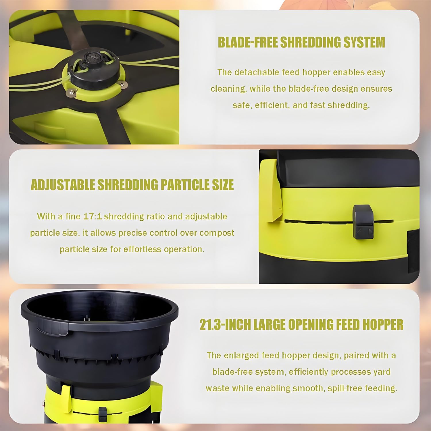 Trituradora eléctrica de residuos de jardín, trituradora de Hojas y Compost eléctrica de Alta Potencia, 8000 RPM para Hojas y preparación de Compost. 10mpowercord