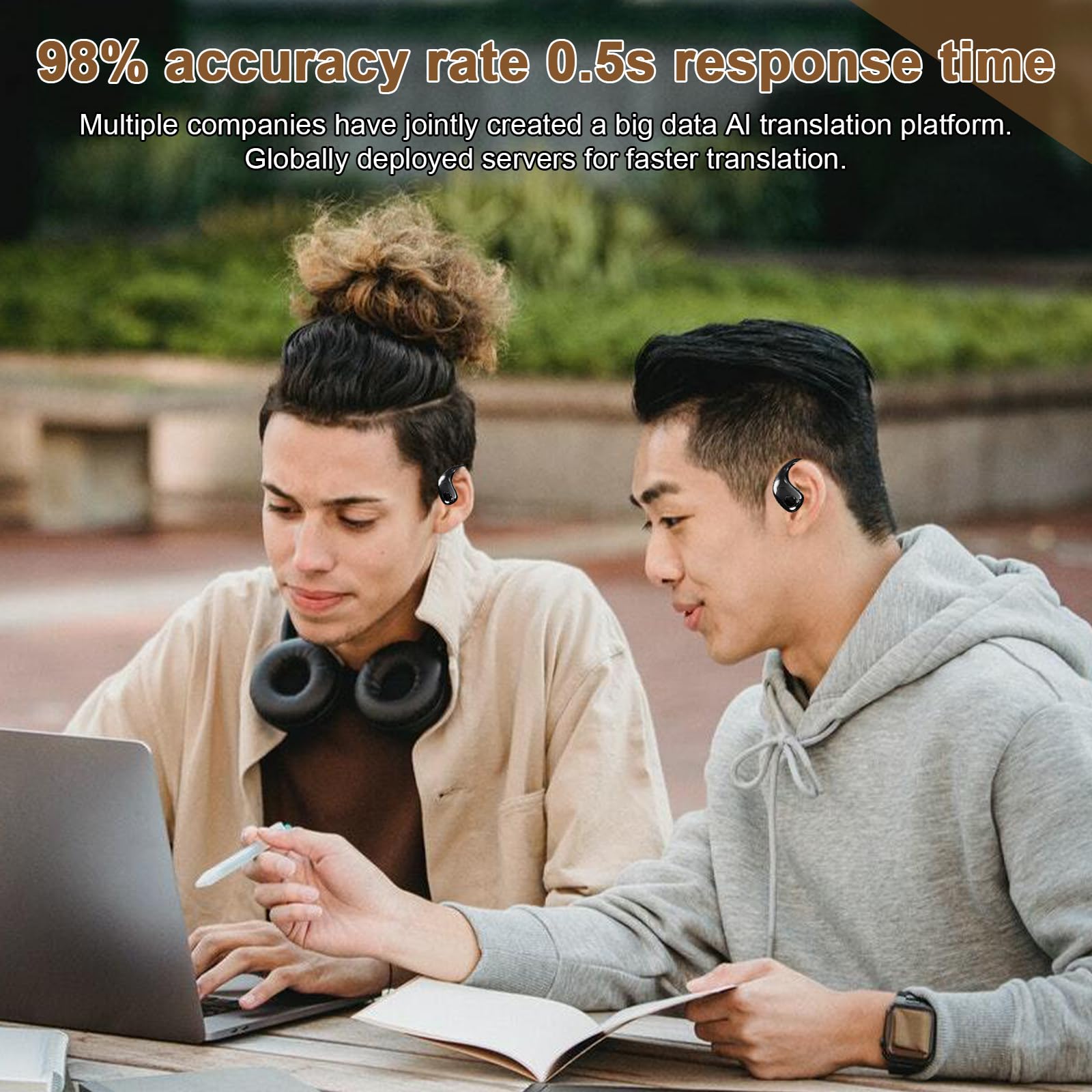 écouteurs Traducteur 134 Langues Ecouteurs Traduction Instantanée ANSTEN - 134 Langues - Autonomie 8h - Parfait Voyages Oreillette AI Multilingual