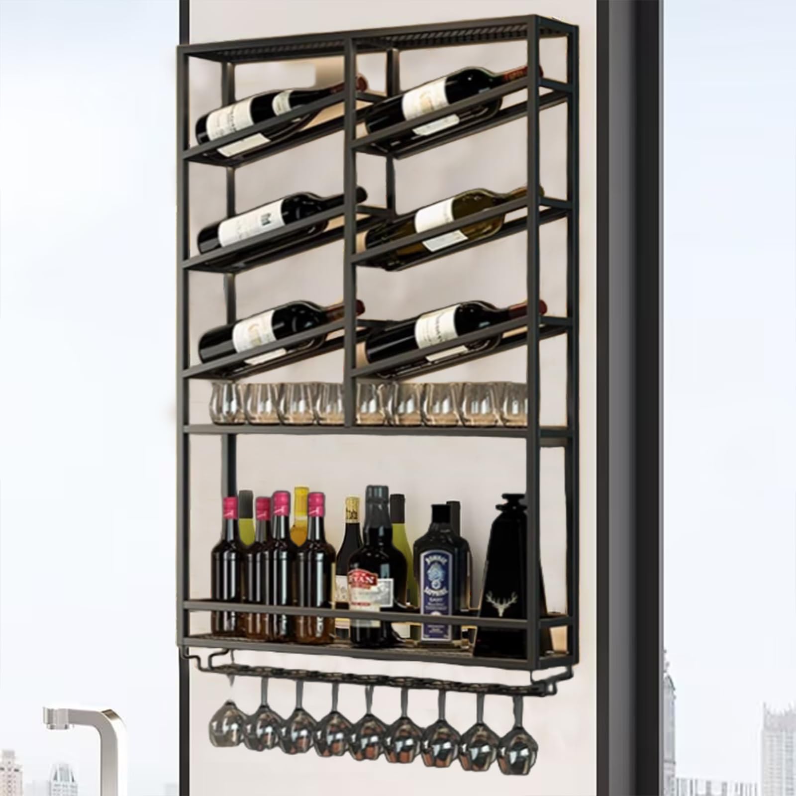 Casier à vin flottant et étagère de bar murale pour cuisine et cave à bouteilles