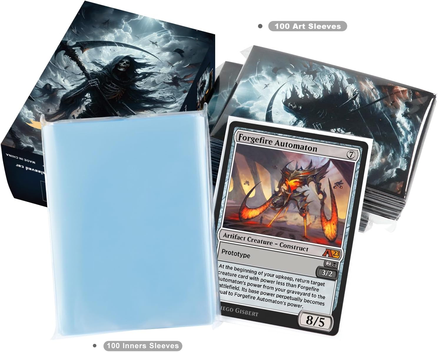 Katomula 100 PCS MTG Card Sleeves with Inner Sleeves - Art Matte, Fit Standard Size Cards - Grim Reaper