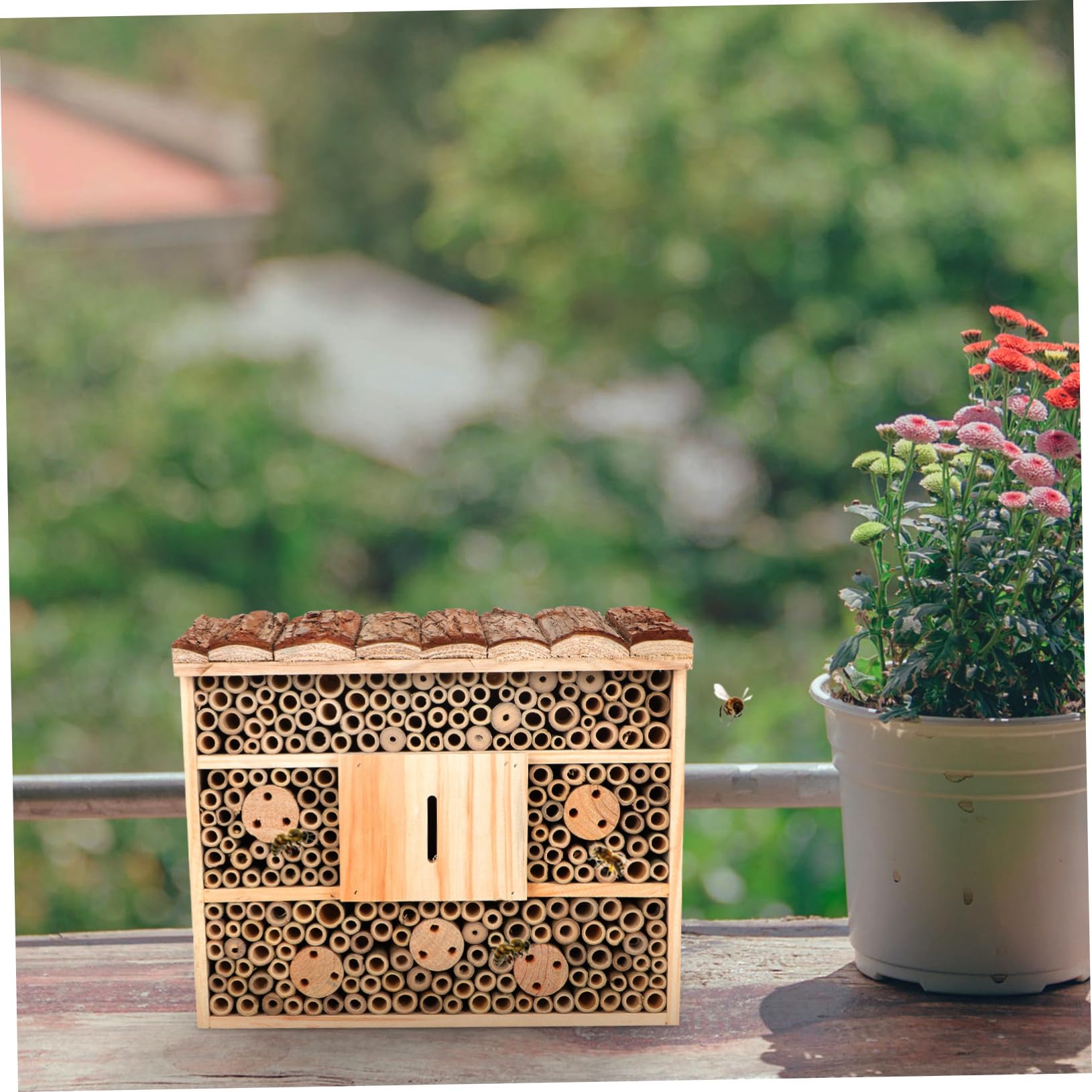 Casa delle Api in Legno Decorativa per Giardino, Habitat Esterno per Insetti Benefici, Cabina da Giardino Resistente e Pratica, per Osservazione Natura e Contesto Ecologico