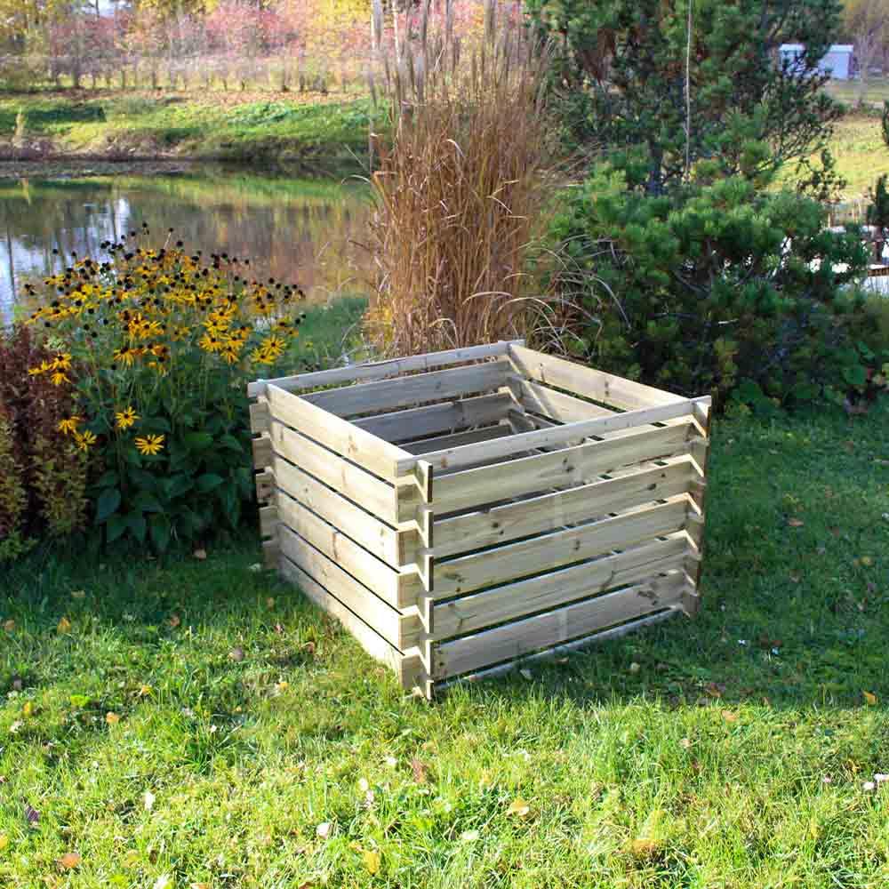 Compostador de madera de pino FSC, 100 x 100 x 65 cm, para residuos húmedos domésticos, fácil de montar, impregnado en autoclave clase III