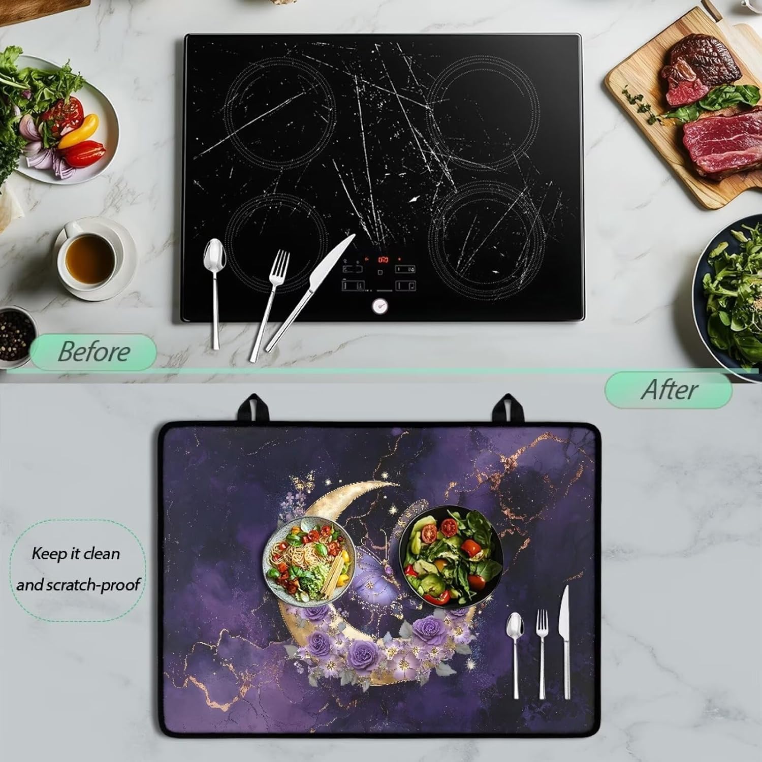 Stove Top Cover for Electric Stove, Stove Cover Board for Gas Stovetop Adjustable Noodle Board Stove Cover for RV Stove Top Butterfly Marble