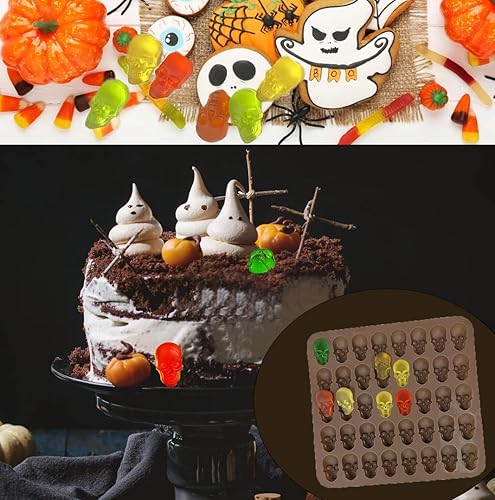 Miniatura 5 de Paquete de 2 moldes de silicona para gomitas de caramelo de chocolate con 1 cuentagotas, 40 cavidades, molde 3D de fácil liberación para fondant de