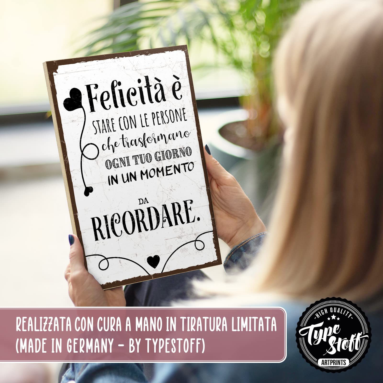 TypeStoff Targa in legno con scritta – tocco – in stile vintage con citazione come regalo e decorazione per amici e amicizia