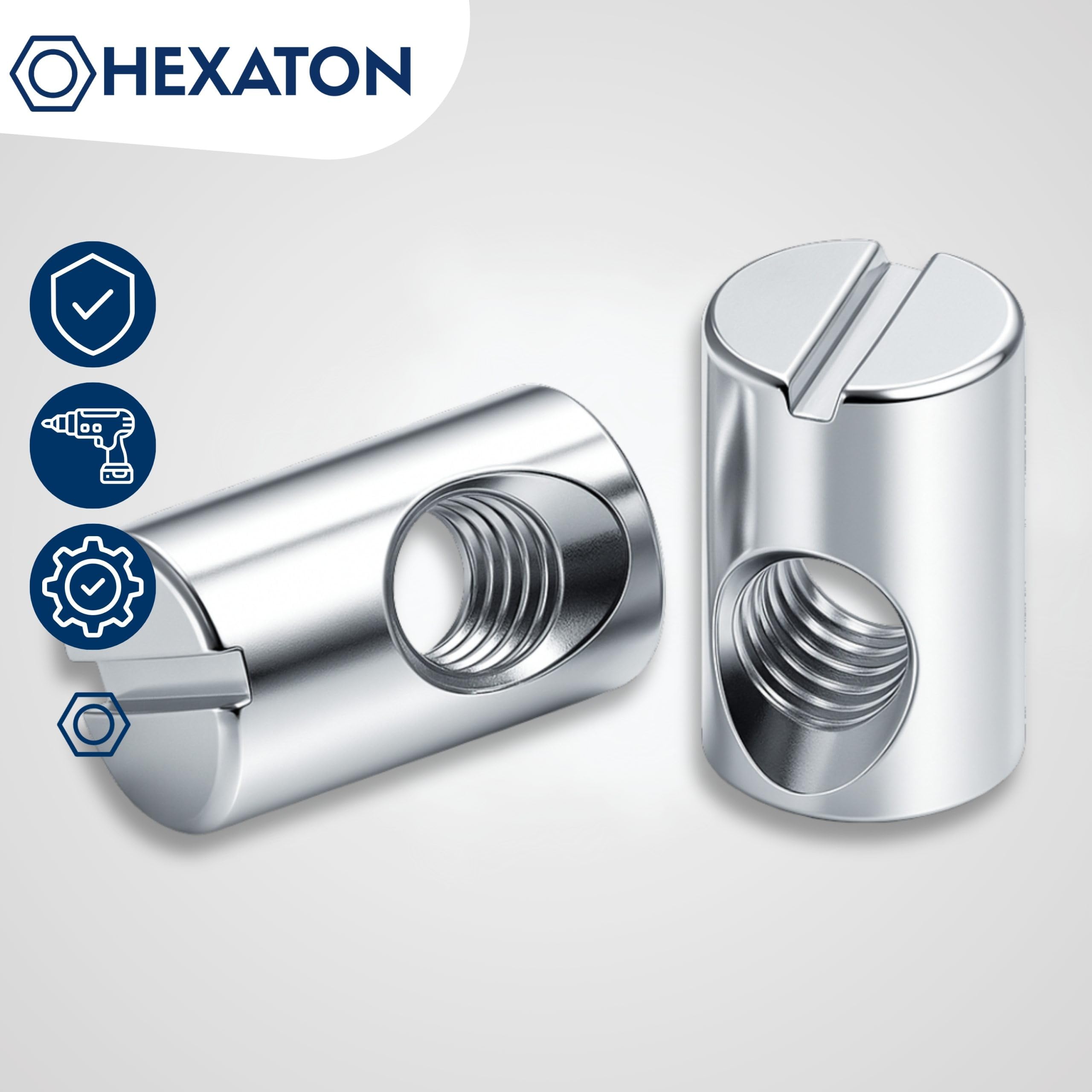HEXATON Tuercas Pernos de Barril Tuercas Cilíndricas Asimétrica M6 x 10 x 13 mm - 50 Piezas - Acero cincado