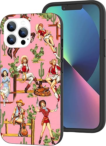 Funda compatible con iPhone 13 Pro Max, diseño de cactus del suroeste del oeste, retro, rosa, pinup, para iPhone para niñas y mujeres, bonita funda