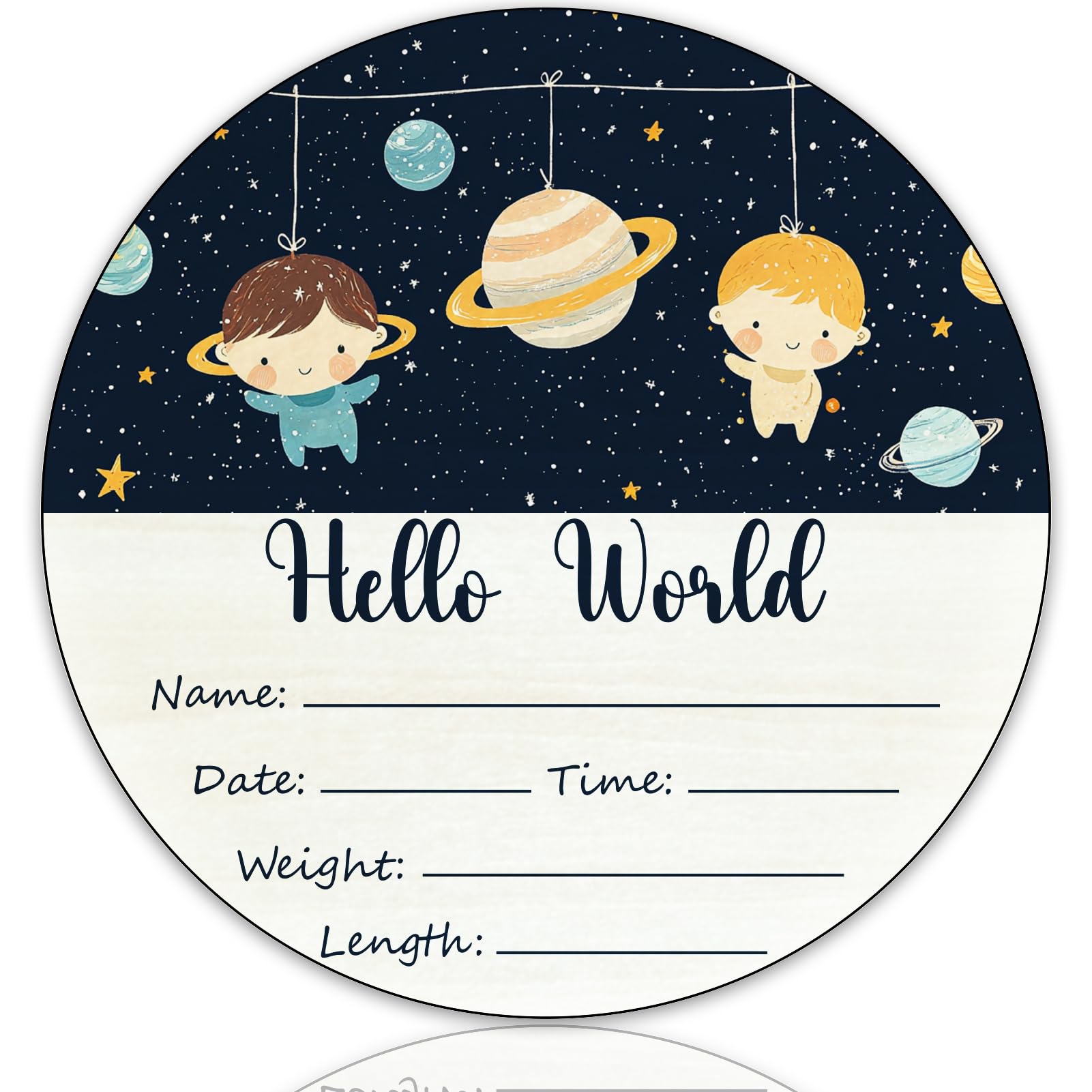 Birth Announcement Sign Hello World Baby Name Wood Space Theme