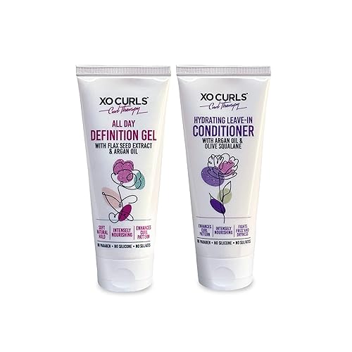 XO Curls 2 piezas de rango de terapia de rizos, 4 onzas líquidas cada uno, gel de definición para todo el día y acondicionador hidratante sin
