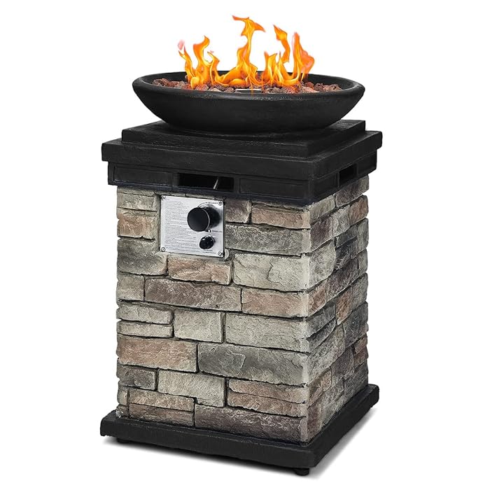 Buy Giantex Propane Firebowl Column, 40,000 BTU Outdoor Gas Fire Pit