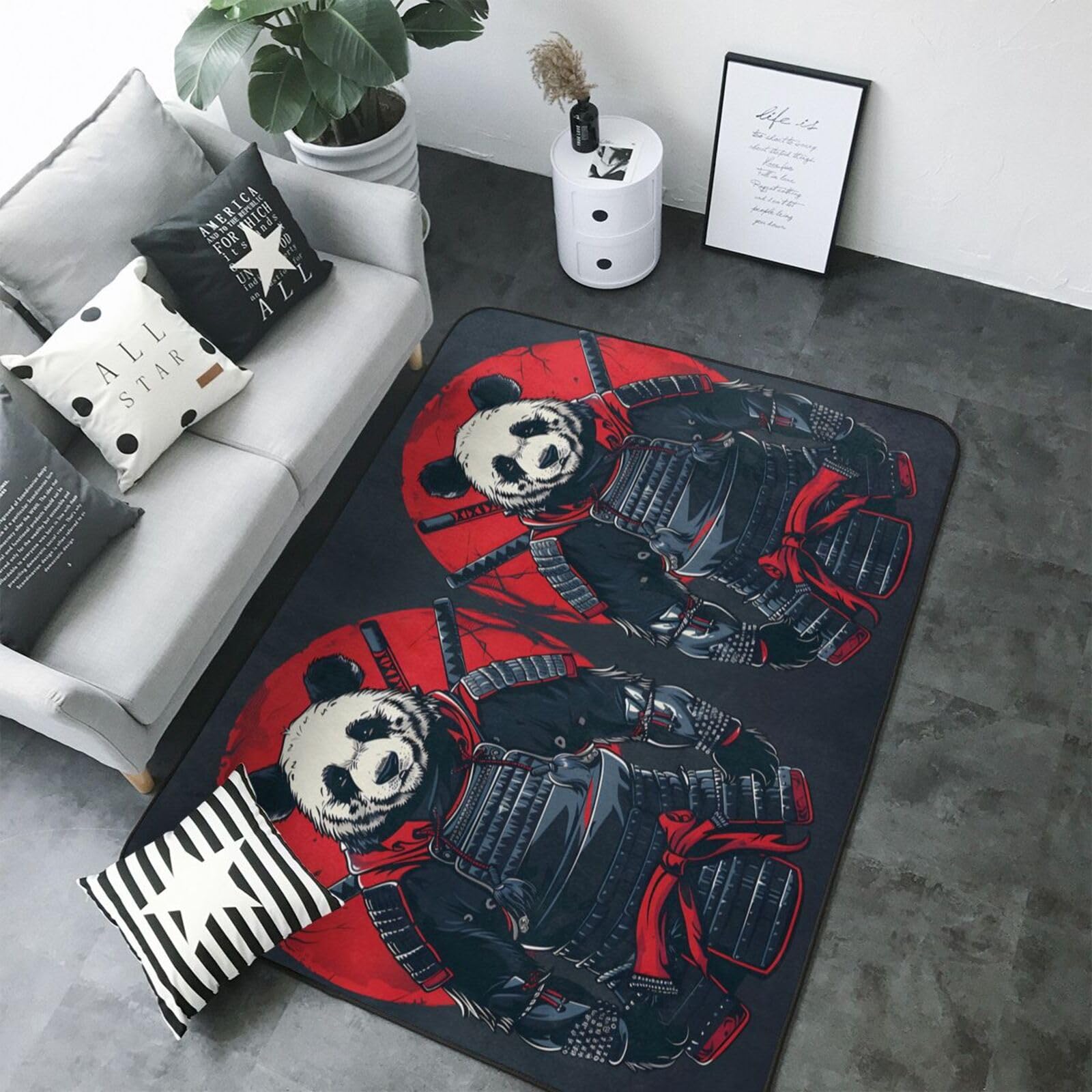 Tapis lavable panda oriental pour salon doux et chaleureux